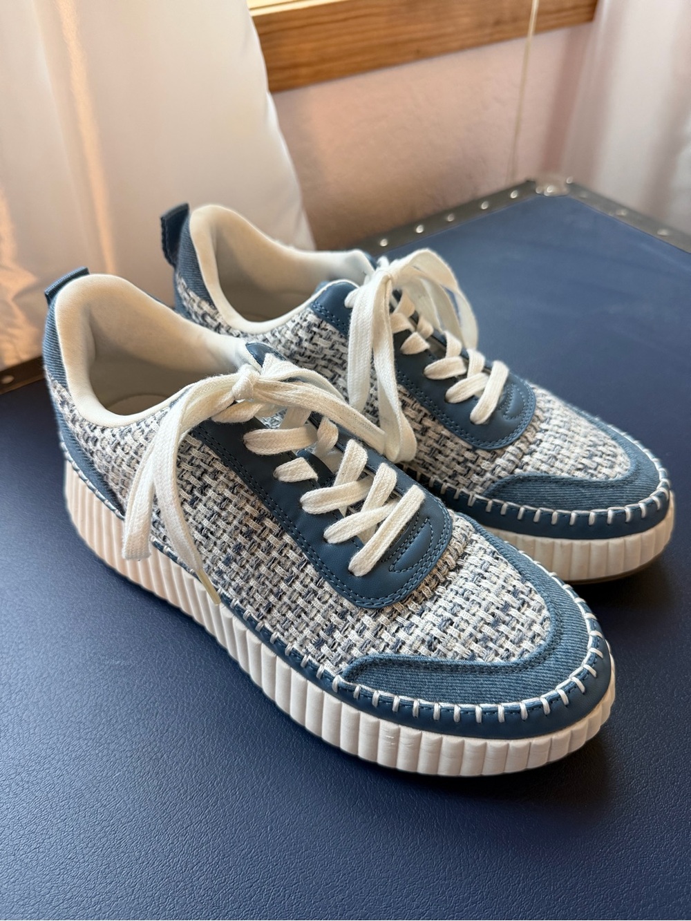 Universal Thread Blue Tweed Lace-Up Sneakers with White Accents